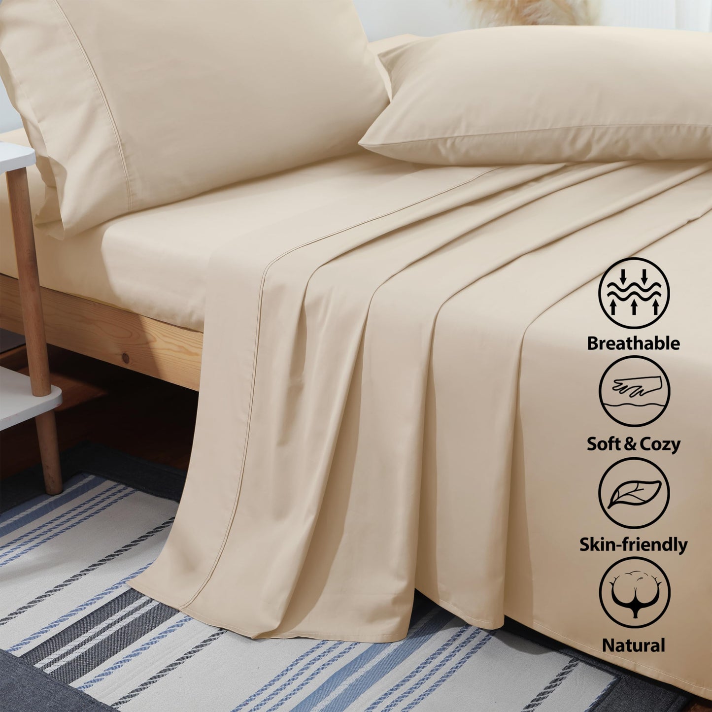 Flat Sheet Only 2 Pack,TwinXL Size 400 Thread Count 100% Egyptian Cotton Flat Sheet - Wrinkle, Fade, Stain Resistant (Beige,TwinXL,2Pack)