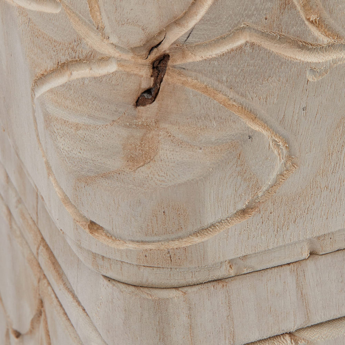 Creative Co-Op Decorative Paulownia Wood Pedestals with Carved Design, Set of 2 Styles, Natural