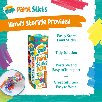 Paint Pop Paint Sticks For Kids - 30 Pack Assorted Colours & Giant Storage Tube - Twist & Paint, Mess-Free, Fast Drying Action, Easy Clean Up, Vibrant Colours, Multi-Surface,0.5 Liters