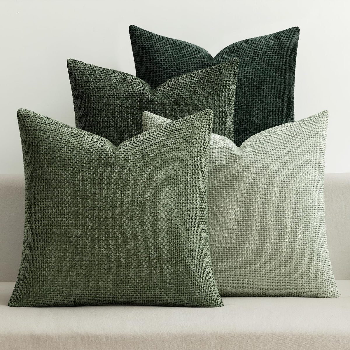 MIULEE Pack of 4 Couch Throw Pillow Covers 18x18 Inch Green Soft Decorative Chenille Pillow Covers Farmhouse Accent Cushion Covers for Boho Spring Home Decor Sofa Bedroom Living Room