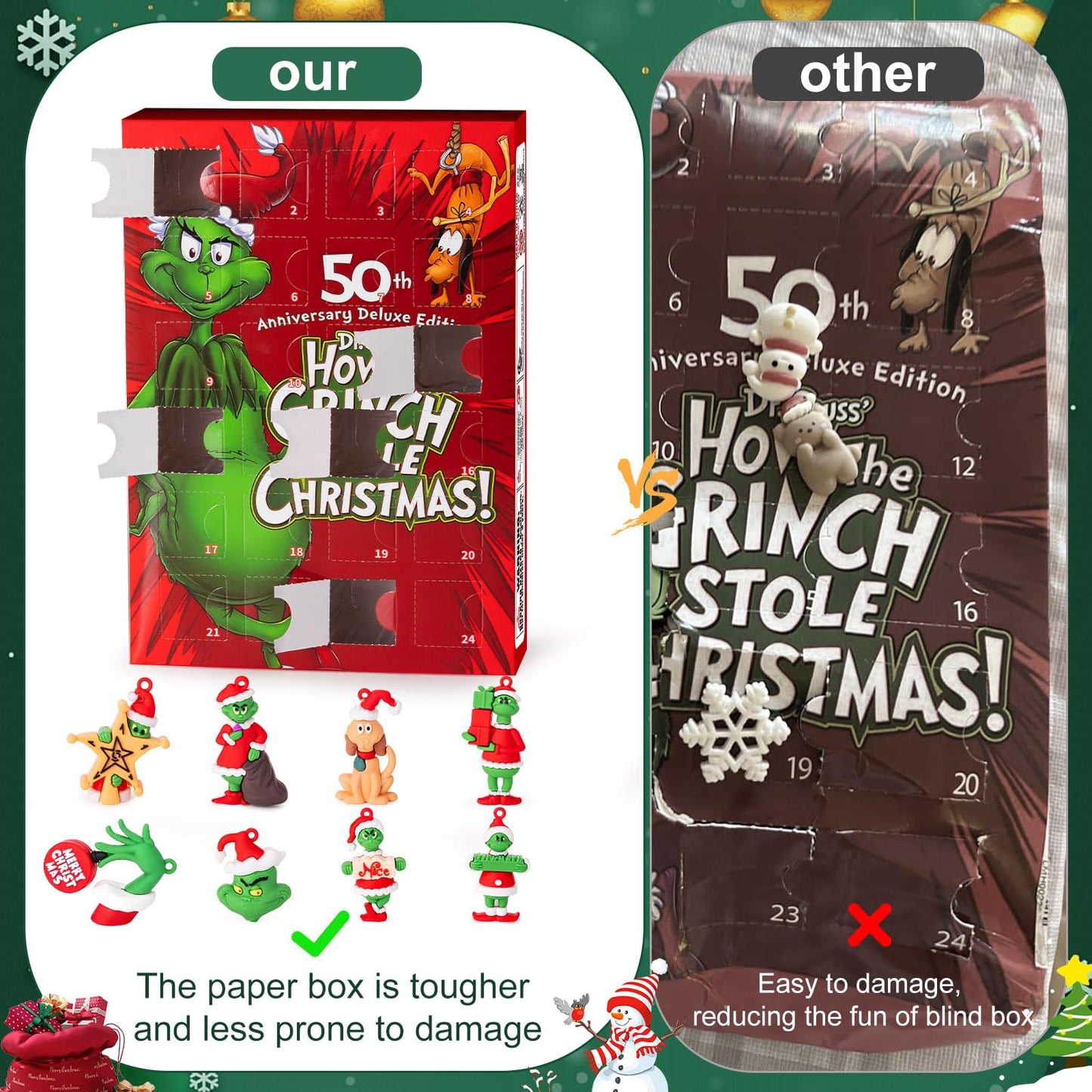 Christmas Advent Calendar 2025,Christmas Vacation Countdown Calendars,Christmas Tree Ornaments Stocking Stuffers Gifts with 24 pcs Collectible Doll Figures for Kids and Adults