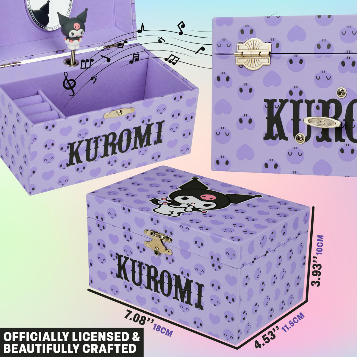 Hello Kitty Sanrio Kuromi Musical Jewelry Box for Girls Teens Women Kawaii Wind Up Music Box Jewelry Organizer Ring Holder Gifts for Women (Purple Kuromi)