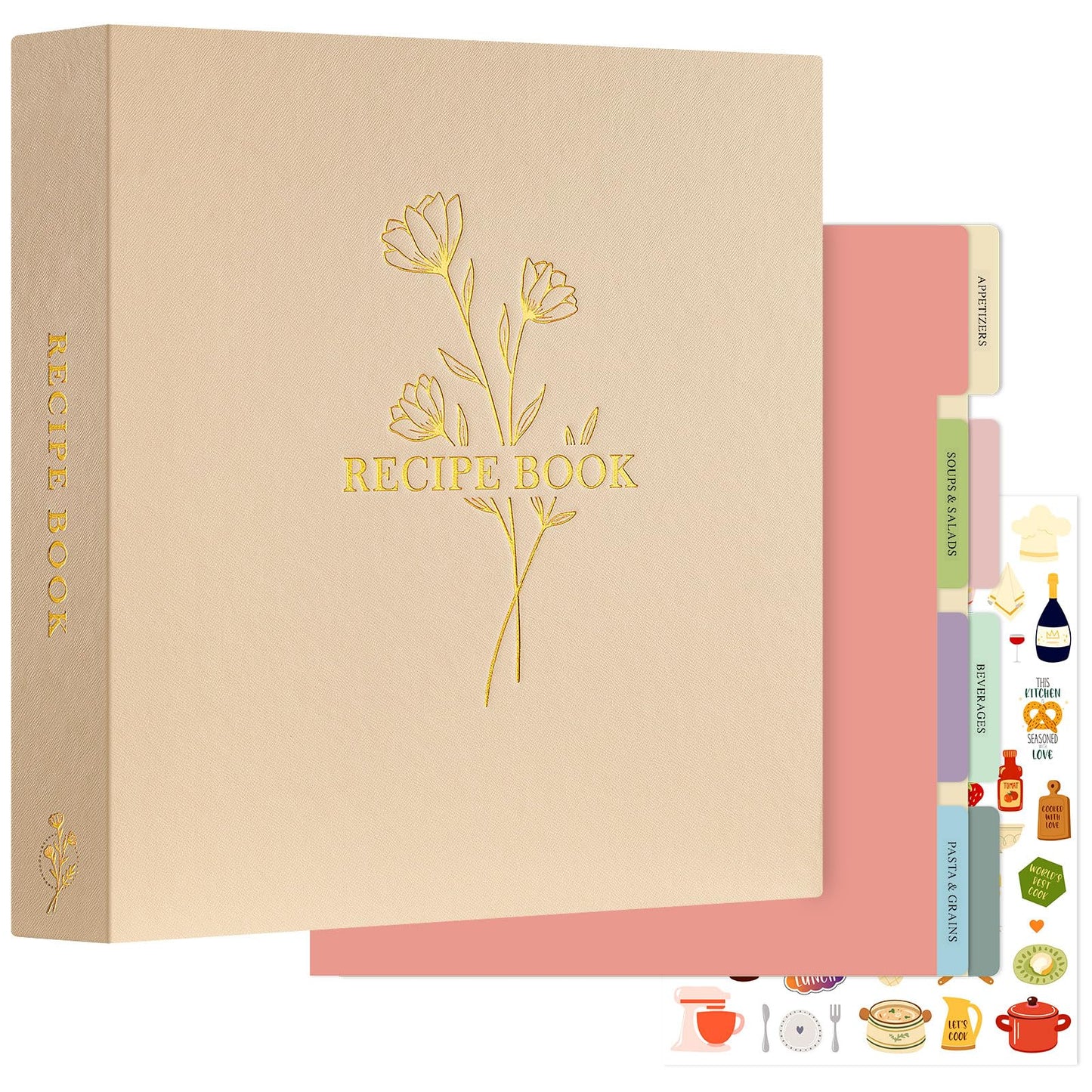 Lanpn Recipe Binder 8.5x11 3 Ring Kit, Waterproof Recipe Book Organizer Binder with 60 Plastic Sleeves,116 Recipes, Dividers,Labels & Stickers, Blank Recipe Binder to Write in Your Own Recipes, Oat