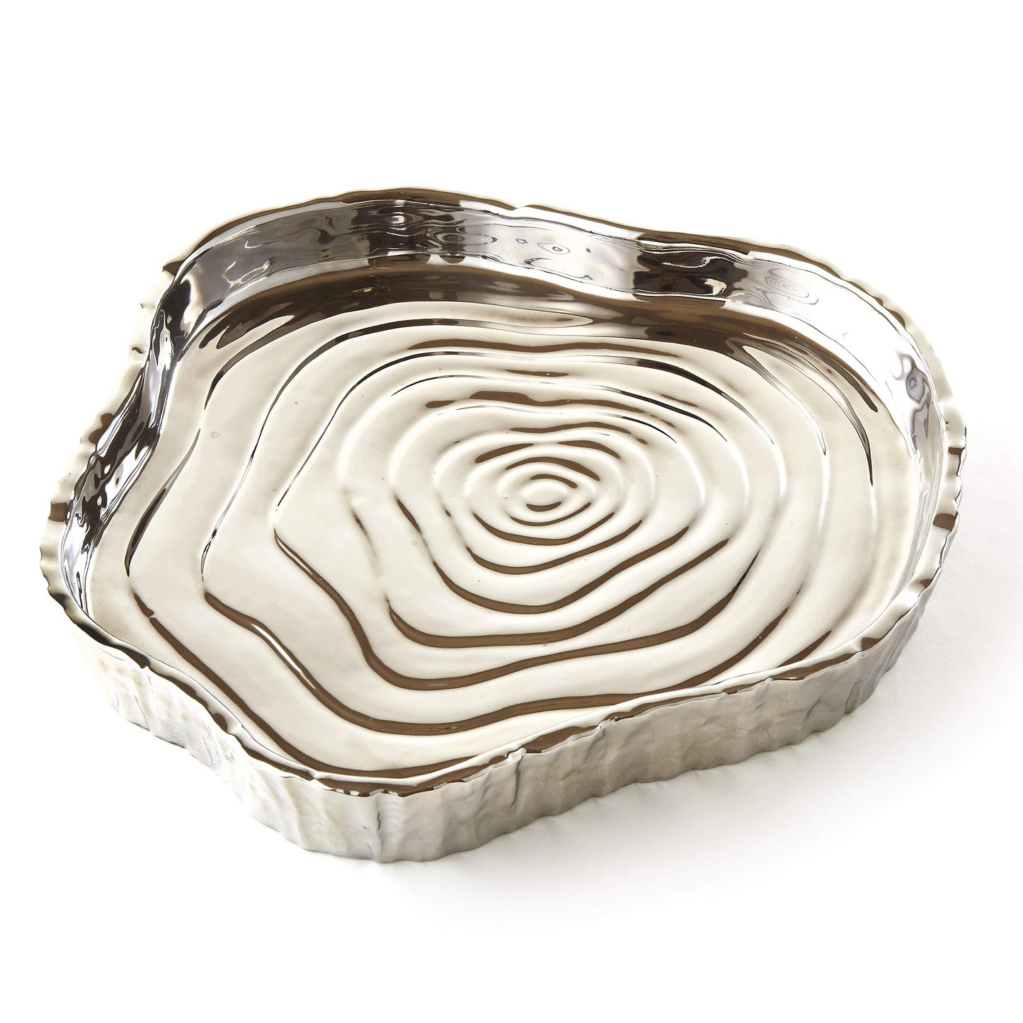 Elegance - 69110 Elegance Tree Bark Porcelain Serving Tray, 8.75 Inch, Silver