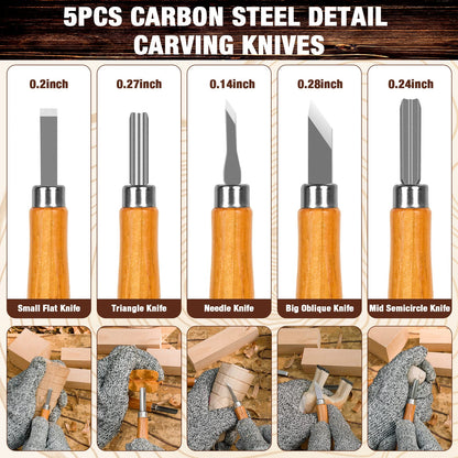 Wood Carving Kit, 23pcs Wood Carving Tools with 4 Wood Carving Knives 5 Detail Knives 9 Blocks, Whittling Kit DIY Hobbies for Adults