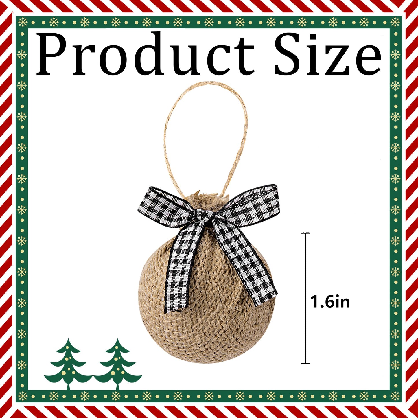 Deloky 24 Pcs Buffalo Plaid Fabric Ball Ornaments- 1.6 Inch Christmas Fabric Wrapped Burlap Hanging Balls- Rustic Buffalo Check Christmas Tree Ball Decoration for Holiday Party Home Decor