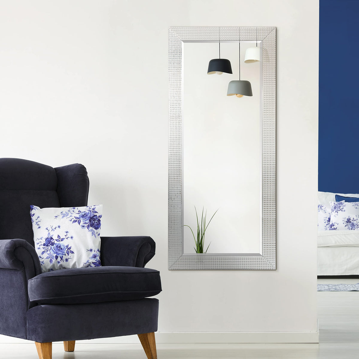 Empire Art Direct 54" x 24" Beveled Wall Mirror, Full Length, Wall-Mounted Mirrors with Solid Wood Frame Covered Prism Panels, Modern Mirror for Bathroom, Vanity, Bedroom, Hallway, Living Room