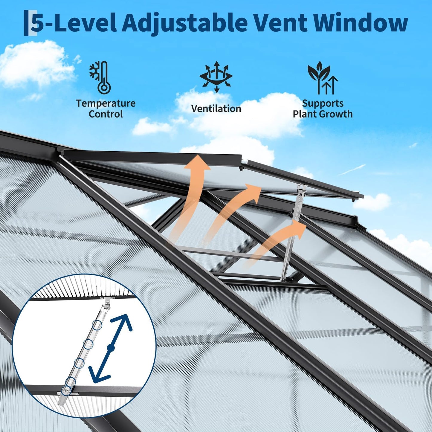 12x8 ft Outdoor Walk in Greenhouse,Polycarbonate Green House Vented Roof Window,Heavy Duty Greenhouse with Aluminum Frame for Backyard Patio Gardening