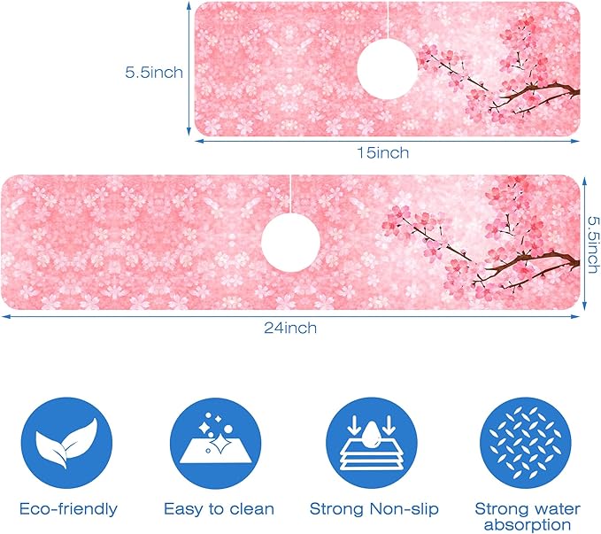Spring Cherry Blossom Kitchen Sink Splash Guard Absorbent Fast Drying Mat