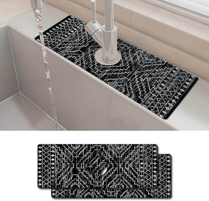 2PCS 15" X 5.5" Kitchen Sink Splash Guard Faucet Mat Aztec Super Absorbent Fast