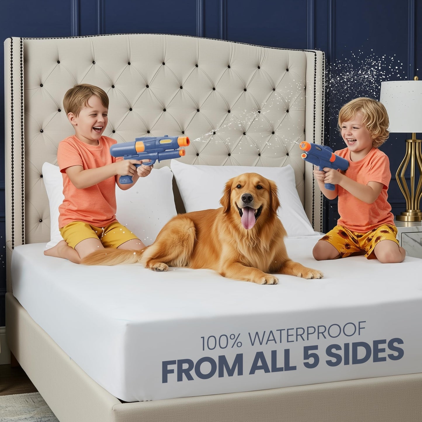 Utopia Bedding Waterproof 5-Sided Mattress Protector King Size, Premium Breathable Mattress Cover, Fitted Style with Stretchable Pockets (White)