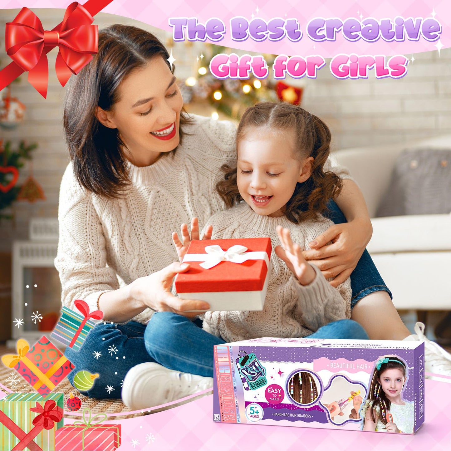 Gifts for Girls: Hair Accessories & Toys Age 5-12 - DIY Hair Princess Decoration Braiding Kit with Gems Stamper