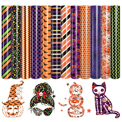 Tintnut Halloween HTV - 12 Sheets 12 X 10inches Heat Transfer Vinyl Orange Purple Green Iron On Vinyl for T-Shirts DIY Compatible with Cricut or Silhoutte Cameo
