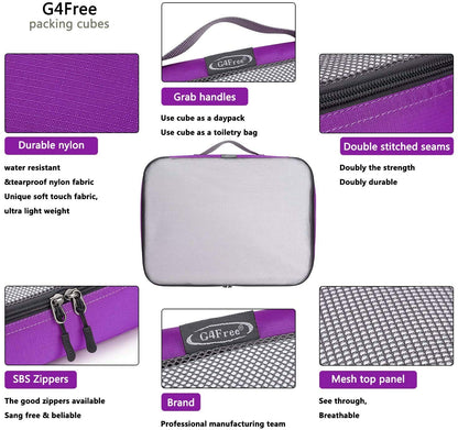 G4Free 3pcs/4pcs/6pcs/7pcs/9pcs Packing Cubes Suitcase Organiser Packing Bags Luggage Organiser Value Set for Travel Home Storage ((1S+2M+2L+1XL)-6PC, Purple)