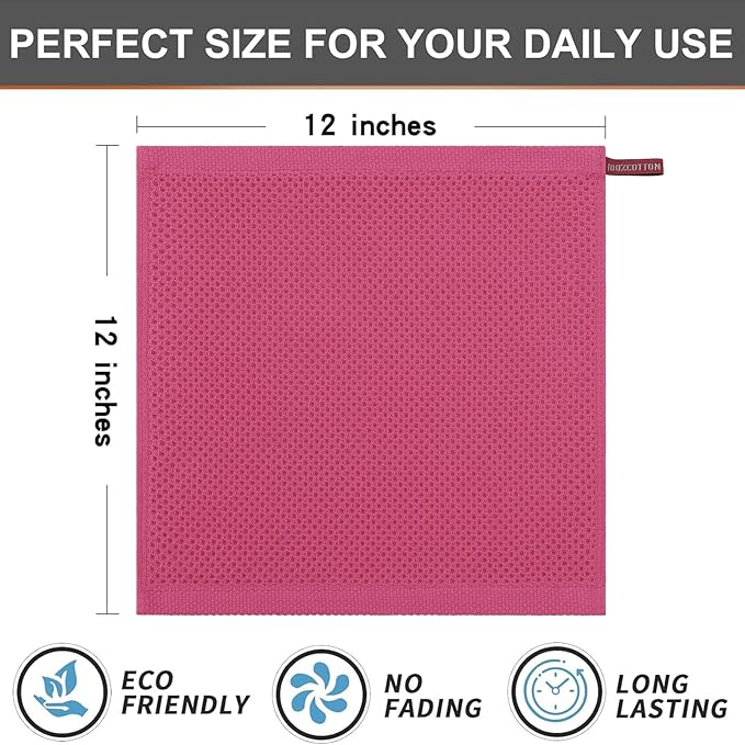 Kitinjoy 100% Cotton Kitchen Dish Cloths, 12 Pack Waffle Weave Ultra Soft