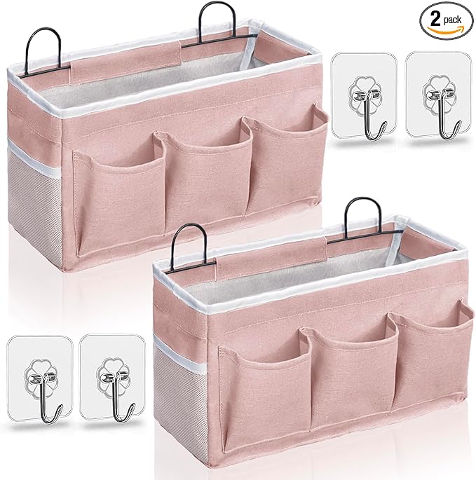 2pcs Light-Style Wall Hanging Storage Bag, Linen Fabric Door Hanging Organizer
