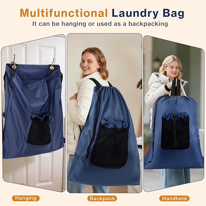 2-Pack Backpack Laundry Bags, Heavy Duty Laundry Bag Backpacks
