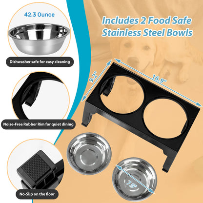 Niubya Elevated Dog Bowls with 2 Stainless Steel Dog Food Bowls, Raised Dog Bowl Adjusts to 5 Heights (3.15", 8.66", 9.84",11.02", 12.2") for Small Medium and Large Dogs