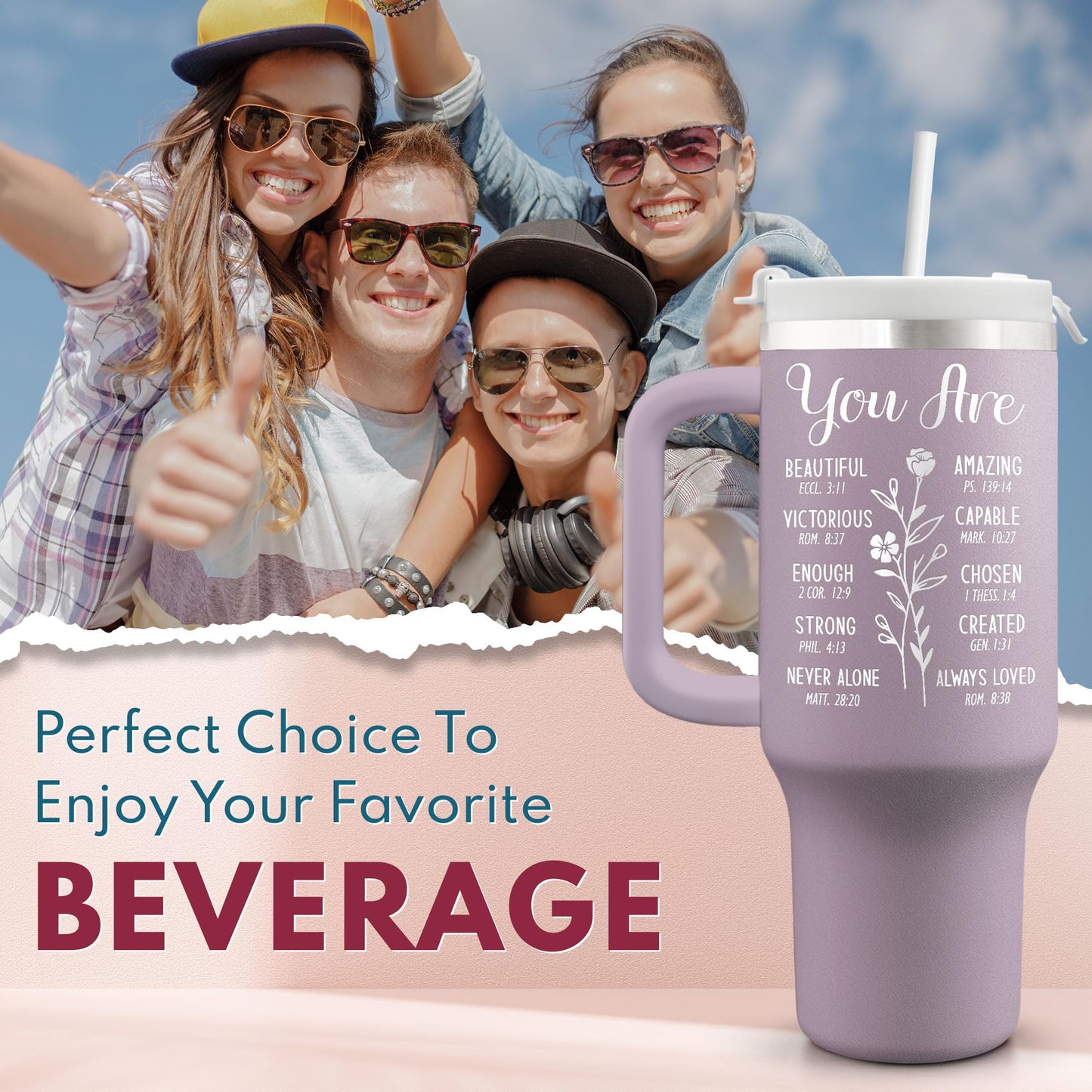 Pandzee Christian Gifts For Women - Birthday Christmas Gifts for Mom Grandma Sister Friend Coworker - Inspiration Religious Self Care Gift For Women - 40oz Tumbler With Straw Lid Travel Cup
