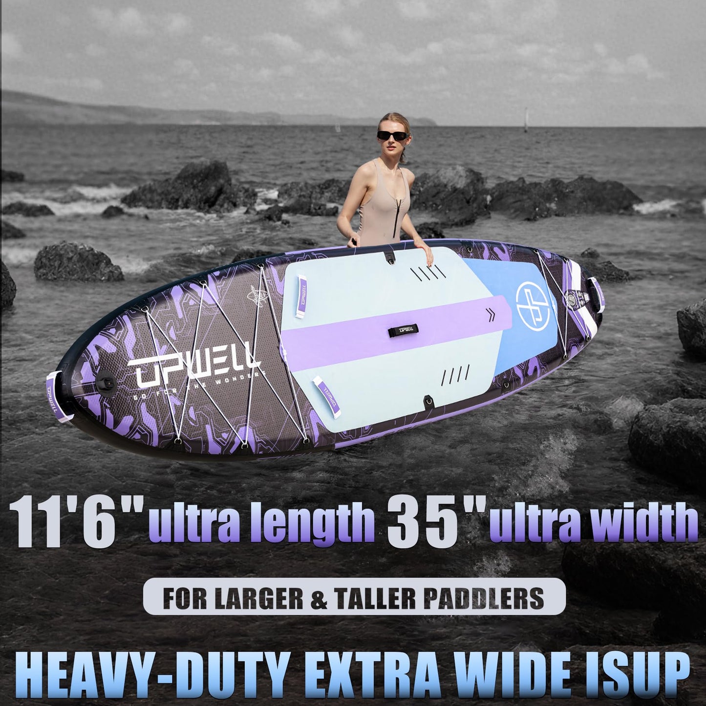 UPWELL 11'6"×35" Extra Wide Inflatable Paddle Board, Stand Up Paddle Board with Kayak Seat, Sup Paddle Boards for Adults, Mech Purple
