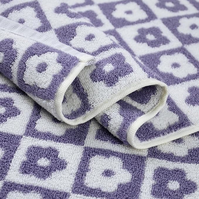 Jacquotha Cotton Hand Towels Lilac Checkered Floral