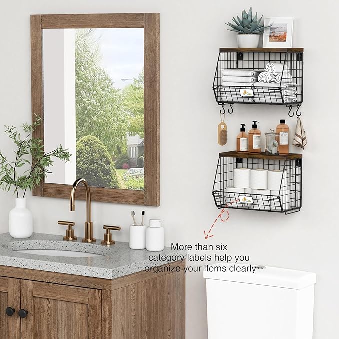 Hanging Wall Fruit Basket for Kitchen Counter 2 Pack, Stackable Wire Baskets