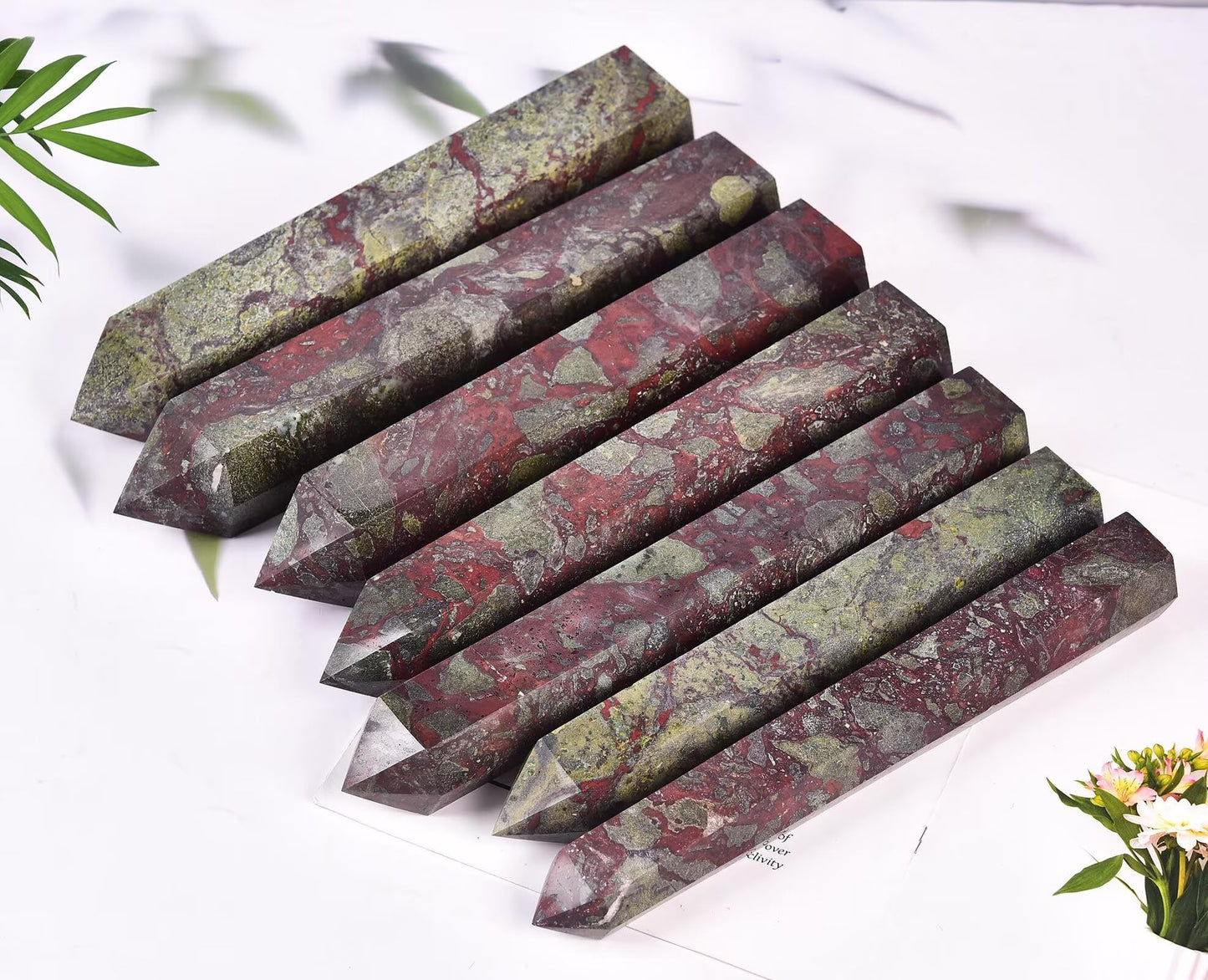 AMOYSTONE Large Blood Jasper Stone Wand Healing Crystal Obelisk Tower 6 Faceted Column Reiki Chakra Meditation Therapy 4.0-4.4 LBS