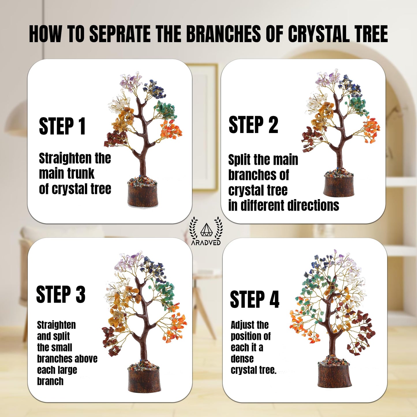 ARADVED 7 Chakra Crystal Tree of Life - Handmade Feng Shui Bonsai for Positive Energy & Spiritual Healing - Unique Gemstone Decor & Meditation Gifts for Women, Mom, Home & Office