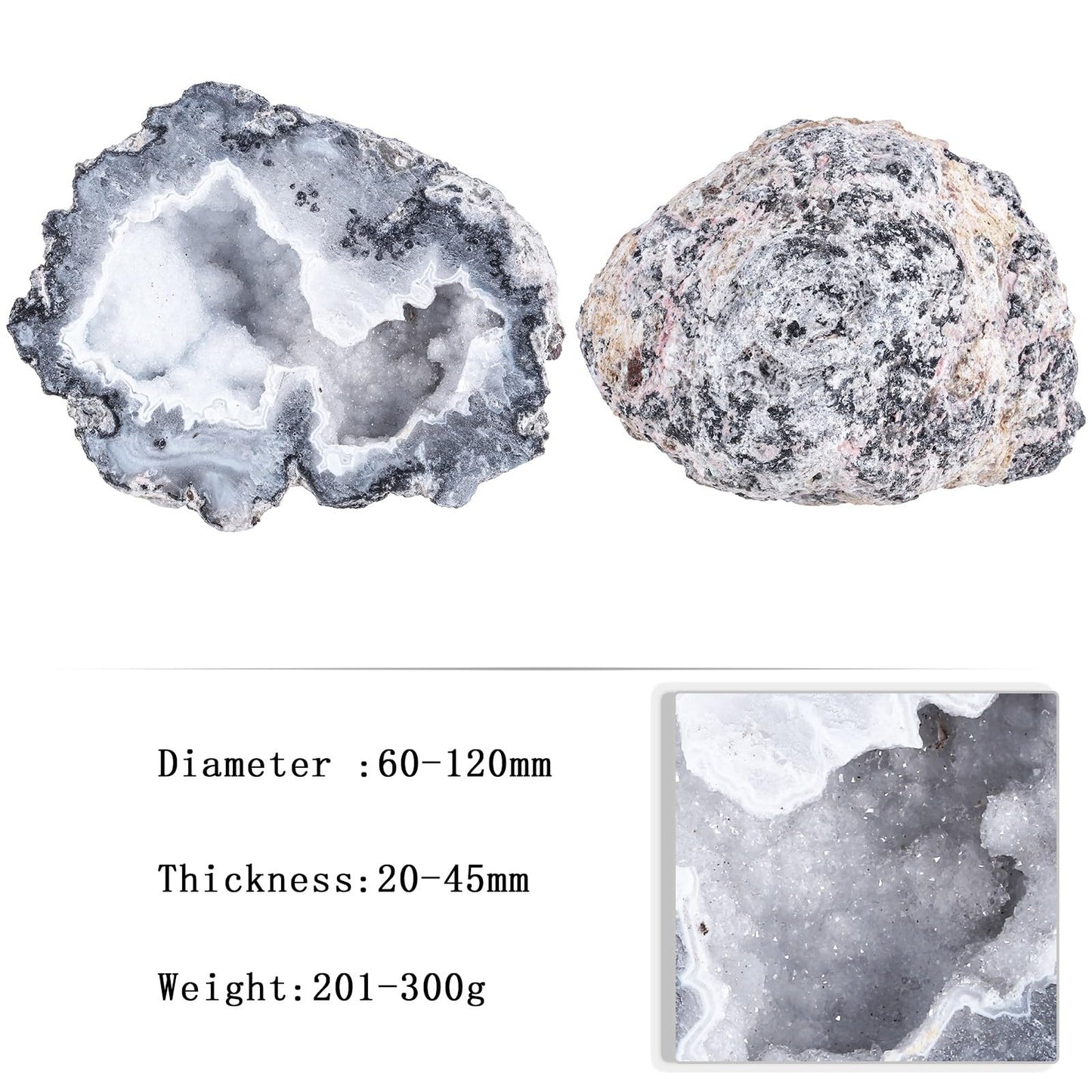 TUMBEELLUWA Natural Agate Geode Quartz Crystal Cluster for Wicca Reiki Healing, Irregular Mineral Stone Specimen for Home Office Decor, 0.44-0.66 LB