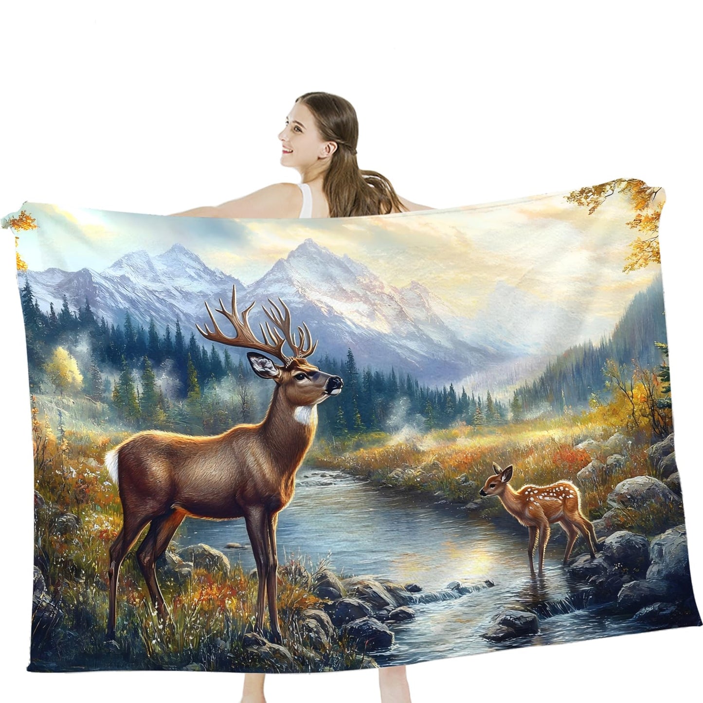 Tijuboni Elk Deer Throw Blanket Mountain Cabin Gifts for Women Men Girls Boys Kids Adults Soft Flannel Fleece Blanket for Couch Sofa Bed Home Decor 40"x50"