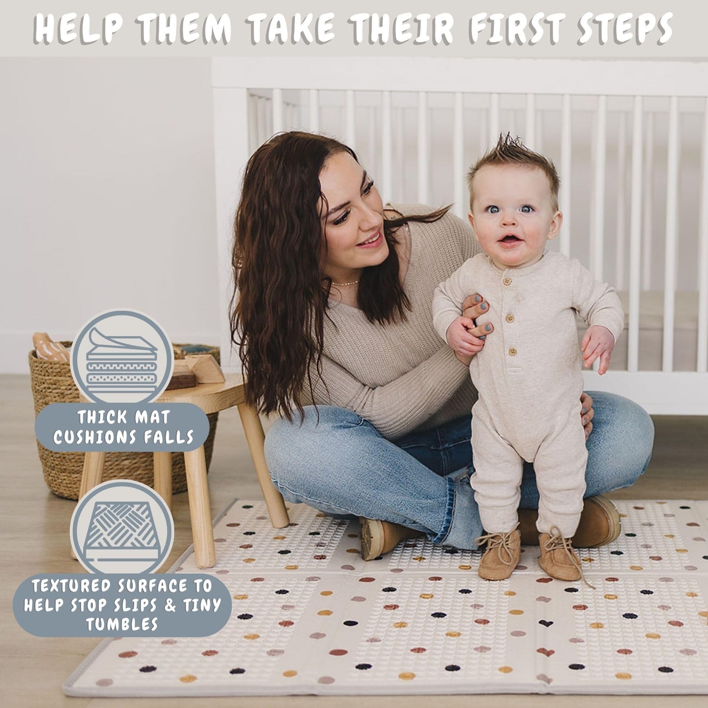 Bubba Bear Baby Play Mat, Floor Foam Playmats for Babies, Foldable Matt Gyms Playmat for Kids & Infants, Large Padded Waterproof Mats for Crawling & Playing, Soft Folding Wipeable (120 x 90 cm, Beige)