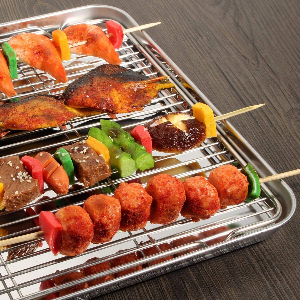 AIKKIL Baking Sheet with Rack Set [2 Sheets + 2 Racks], Stainless Steel Cookie Pan Baking Tray with Cooling Rack, Non Toxic & Heavy Duty & Easy Clean (9 x 7 x 1 inch)