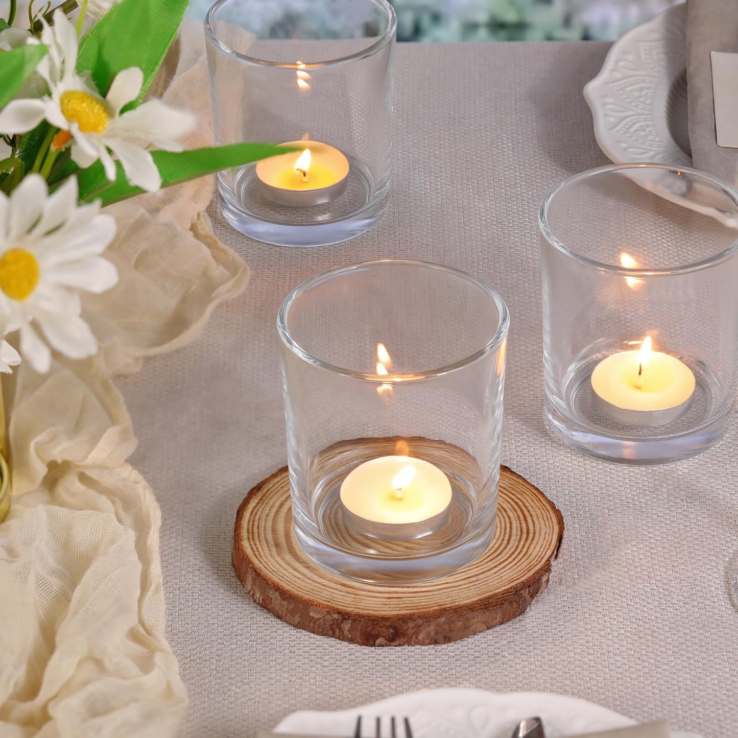 DARJEN Larger Clear Votive Candle Holders Set of 6- Tea Light Candle Holder Glass, Clear Candle Holders for Wedding, Party and Home Decor, Table Centerpiece