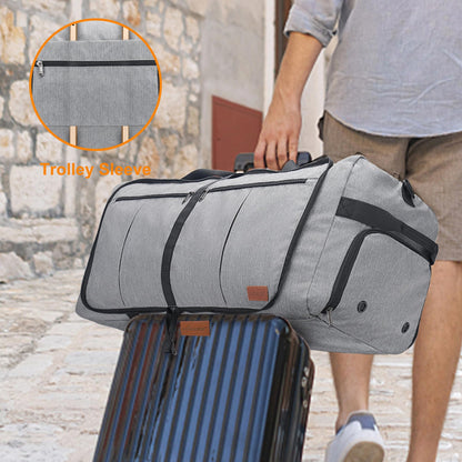 Upeelife Travel Duffle Bag, Foldable 125L Holdall Bags Large Weekend Overnight Bag Waterproof Duffel Bag with Shoe Compartment and Wet Pocket, Sports Gym Bag for Men Women (Grey)
