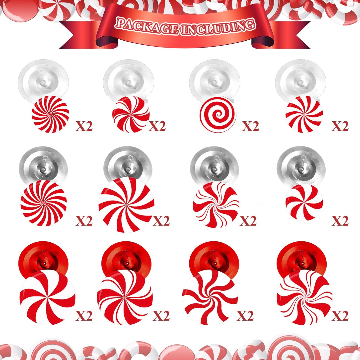 Funrous 54 Pcs Christmas Peppermint Candy Hanging Decorations Christmas Candies Ceiling Hanging Swirls Xmas Party Ceiling Whirl Streamers for Xmas Holiday Party Decor(Red White)