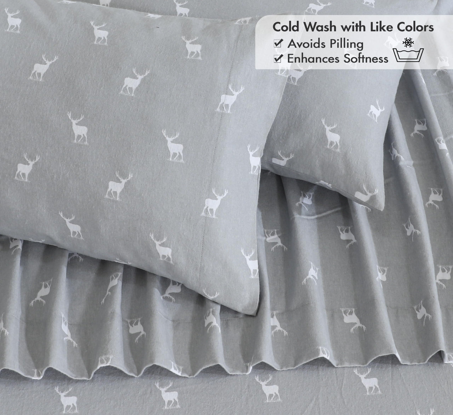 RUVANTI Flannel Sheets Queen Size - 100% Cotton Double Brushed Bed Sheets, Deep Pockets 16 Inches Queen Sheet Set, All Seasons Breathable & Extra Soft - Warm & Cozy, 4 Piece, Celestial Stag