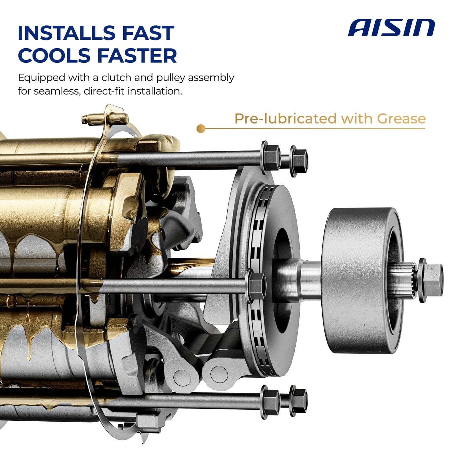 AISIN AFTERMARKET ACCHY-00922 Air Conditioner AC Compressor - Compatible with Hyundai Accent 2012-2014 1.6L, Veloster 2012-2017 1.6L - with 6-Pulley Groove, with Clutch