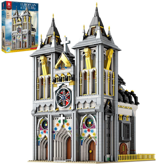 Reobrix Medieval Castle Building Block Set with Light,Architectural Model Kit 66027,European Century Church,Construction Model for Adult and Teens Age of 14+,Home Decoration,Idea Art Gift,3183 PCS