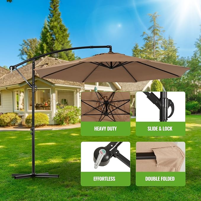 Backyard Expressions 10FT Cantilever Patio Umbrella – Outdoor Offset Hanging Umbrella with Smooth Crank, Tilt Adjustment & UV Protection – Heavy-Duty Steel Frame (Base Not Included)
