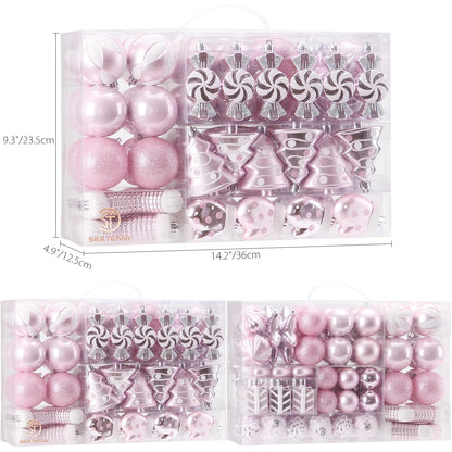 Sea Team 77-Pack Assorted Shatterproof Christmas Balls Christmas Ornaments Set Decorative Baubles Pendants with Reusable Hand-held Gift Package for Xmas Tree (Pink)