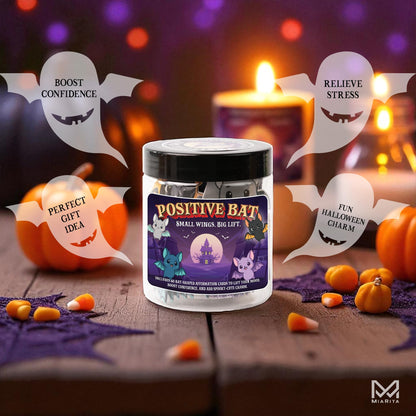 Positive Bat Jar, 60 Bat-Shaped Affirmation Cards, Cute Spooky Self Care, for Women & Teens, Halloween Basket Stuffers for Adults, Boo Basket Stuffers for Women