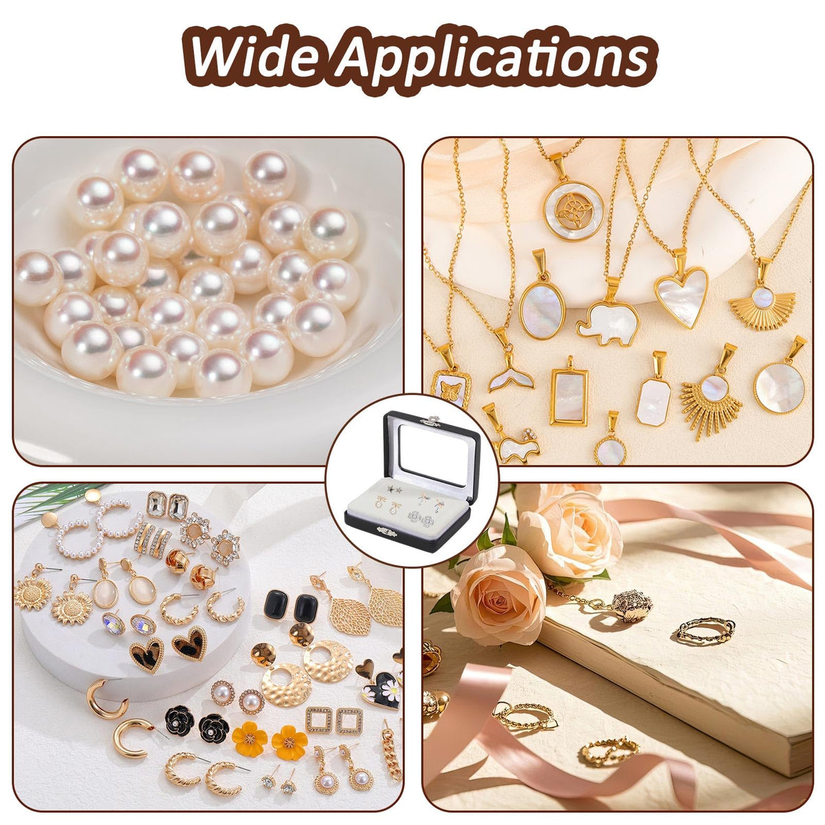 CONCHLERY Gem Display Loose Stone Box Rectangle Stone Box Loose Gemstone Display Case with Clear Top Lids and Sponge, Black