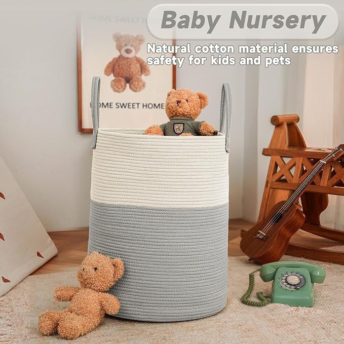 Large Woven Laundry Basket Hamper, 80L Cotton Rope Storage Bin