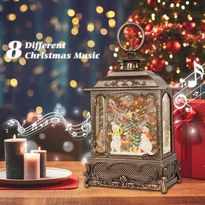 LSISOVO Christmas Snow Globe Lantern,Christmas Decorations Indoor for Home,with 6 Hour Timer Musical Snow Globes,Battery Or USB Powered Swirling Glitter Lantern Christmas Decor Gifts,Snowman Child