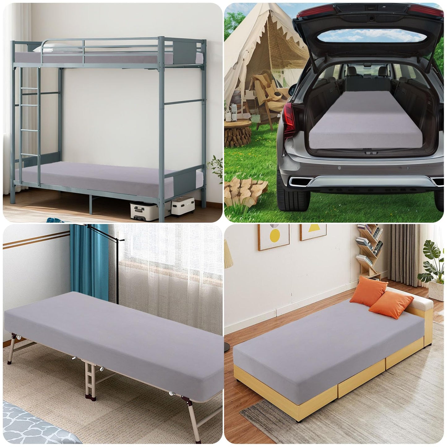 URZGU Cot Sheets 31" x 75", 4 Piece Cot Sheet Set, Fitted for Narrow Twin Mattress/RVs Bunk/Camper Bunks/Guest/Army Cots, Soft & Breathable Camper Bedding Set, Gray