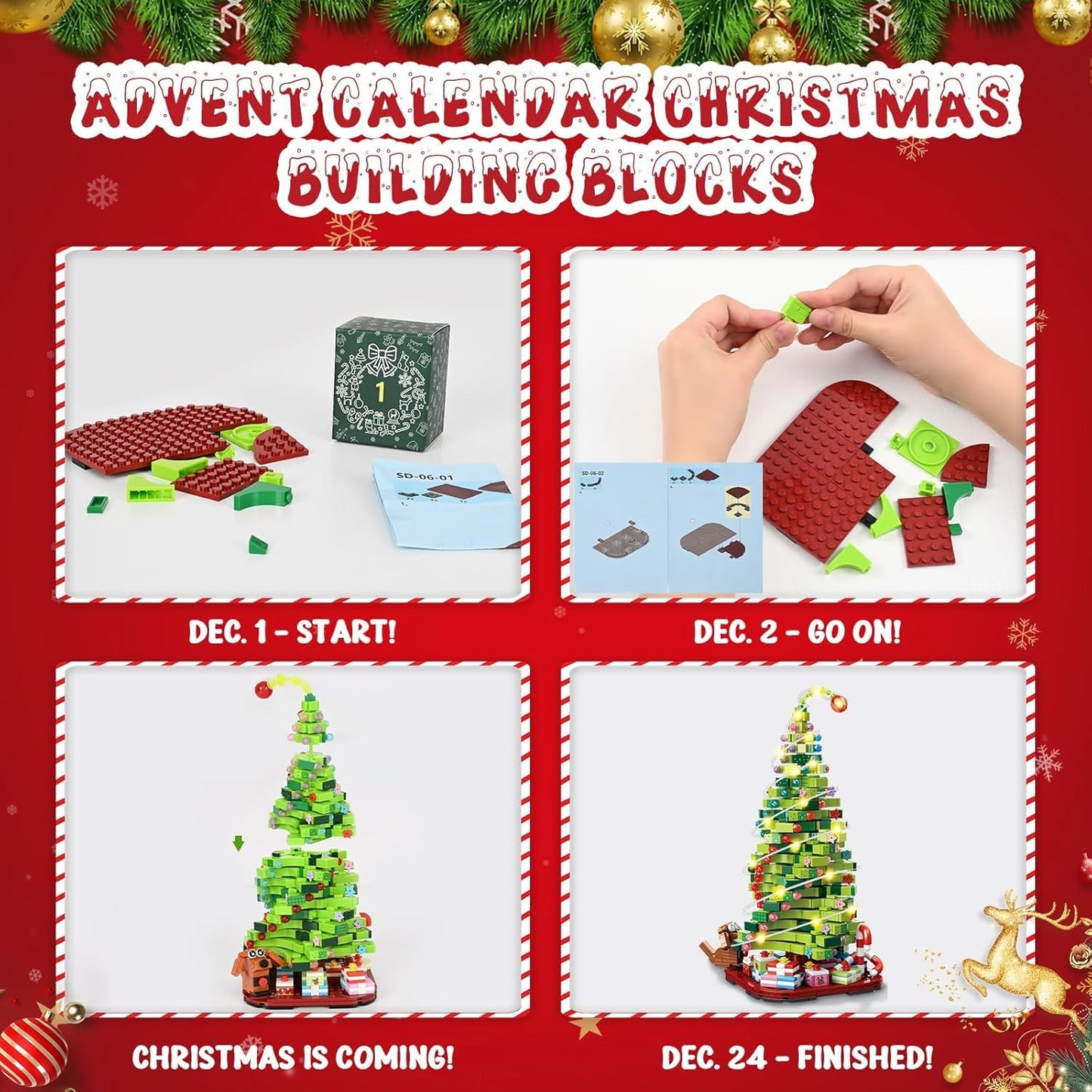 Siyaluens Advent Calendar 2025 Christmas Tree Building Blocks Set - 24 Days of Countdown Calendar Toys Gifts for for Adults Teens Girls Boys, 1206 Pieces