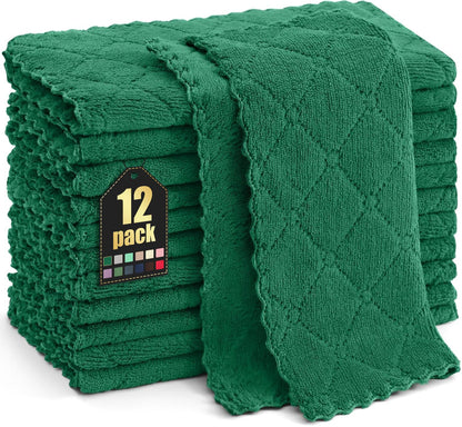 Homaxy 12 Pack Kitchen Dish Cloths (10 x 10 Inches, Grey), Super Soft and Absorbent Coral Velvet Dish Towels, Nonstick Oil Fast Drying Microfiber Cleaning Cloth, No Lint Household Dishcloths