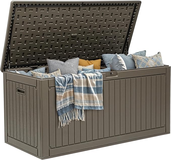YITAHOME 260 Gallon Large Deck Box with Divider & Side Handles, Outdoor Double-Wall Storage for Patio Furniture Cushions, Garden Pool Accessories, Waterproof & Lockable