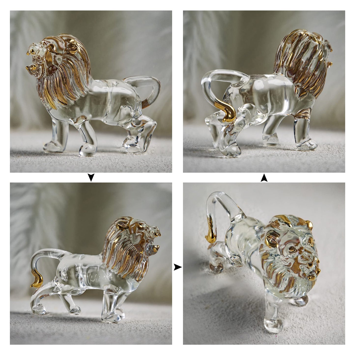 YU FENG 5.5inch Crystal Lion Figurine Collectible,Blown Painted Glass Art Wildlife Animal Sculpture Ornament Handmade Crystal Paperweight Decor Gifts,Clear