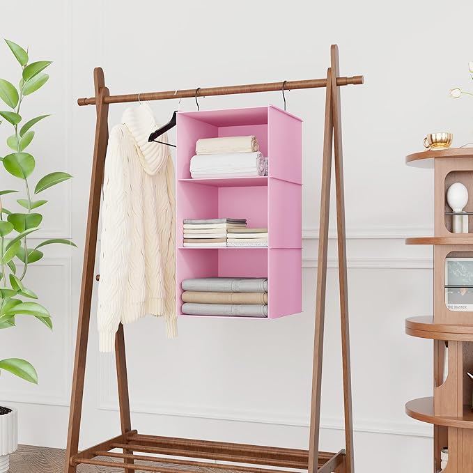 Hanging Closet Organizer and Storage 3-Shelf, Easy Mount Foldable Hanging